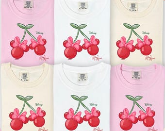 Minnie Mouse Coquette Cherry Bow T-Shirt, Girly Disney Tee, Disneyland Girls Trip Outfit, Minnie Mouse Gift