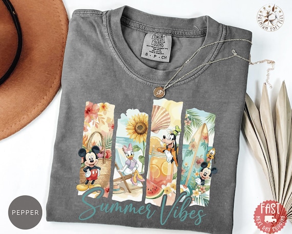 Retro Disney Summer Vibes Tee, Mickey Minnie Donald Daisy Goofy Beach Vacation T-Shirt
