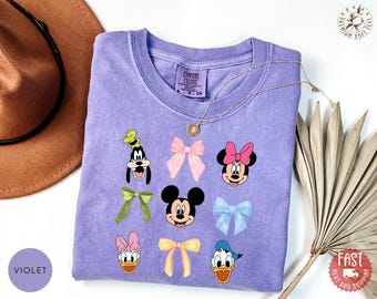 Disney Mickey Coquette Bows Shirt, Disney Matching Ribbon Signature T-Shirt, Coquette Mickey & Friends Signature Tee