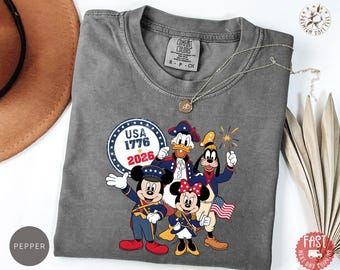 Comfort Colors USA 250th Anniversary Mickey & Friends Shirt, Disney 4th of July, Disneyland Independence Day Tee, USA 1776-2026 Disney Tee