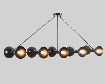 Apparatus Inspired Trapeze 10 Pendant, Mid Century Modern Brass Chandelier