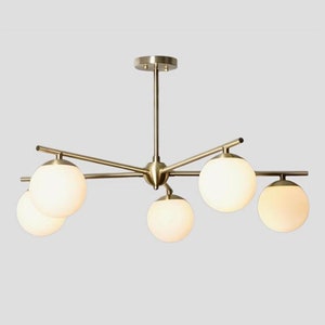 5 Globe Mid Century Sputnik Chandelier, Handcrafted Modern Sputnik Lamp Ceiling Light, Brass Lights Glass Globe Design Pendant Light Fixture