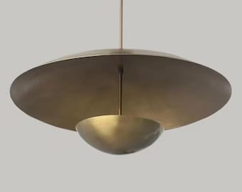 Mid Century Modern Double Dome Shade Brass Sputnik Chandelier Ceiling Semi Flush Mount Light Fixture Wall Lamp Handcrafted Chandelier