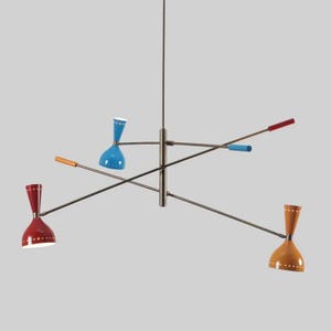 Multi Color 3 Arm 6 Light Mid Century Modern Italian Style Sputnik Chandelier, Handcrafted Brass Chandelier, Contemporary Light Fixture