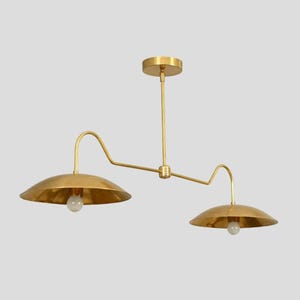 Linear Double Shade Brass Chandelier, Italian Style Mid Century Modern Brass Ceiling Pendant Light Fixture, Dinning Room Kitchen Island Lamp image 9