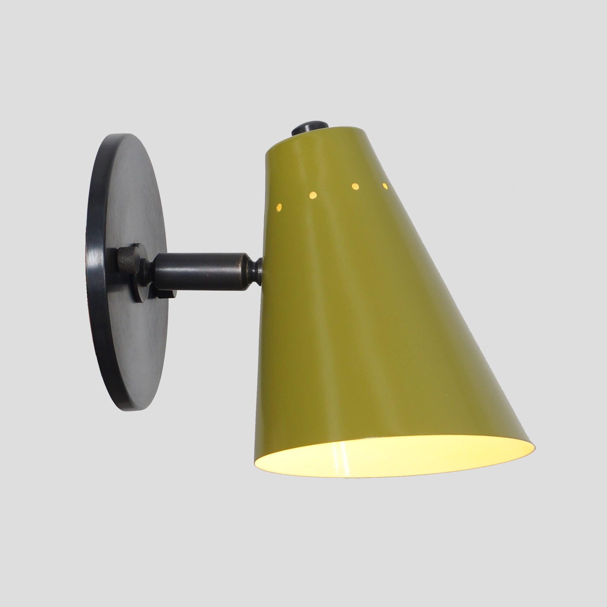 Sarfatti Conical Enamel Pivot Wall Sconce, Mid Century Modern Brass Single Light Wall Lamp, Handmade 1950s Style Adjustable Reading Lamp