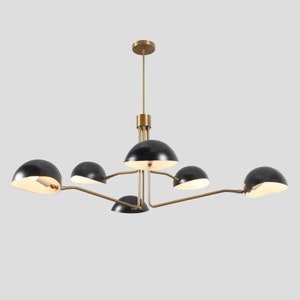 6-Light Half Dome Shade Brass Sputnik Chandelier, Mid Century Modern Sputnik Style Ceiling Light Fixture, Vintage Inspired Large Chandelier