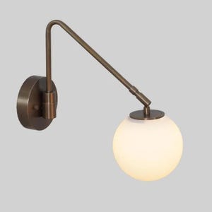 Single Glass Globe Brass Wall Sconce, Handcrafted Minimalist Style Articulating Bedside Wall Lamp, Classic Designed Glass Globe Wall Light