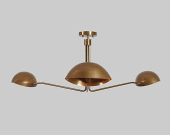 3-Arm Mid Century Brass Sputnik Chandelier, Multi Arm Brass Pendant Light Fixture, Vintage Inspired Luxury Decor Handcrafted Lighting