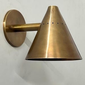 Conical Shape Solid Brass Wall Sconce, Mid Century Modern Handcrafted Raw Brass Industrial Style Wall Light Lamp