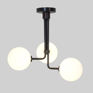 Semi-Flush Mount Three Globe Light Fixture, Mid Century Modern Sputnik Chandelier Brass Ceiling Pendant Light Fixture Handcrafted Chandelier