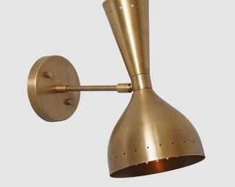 Mid Century Modern Diabolo Wall Sconce, Handcrafted Raw Brass Stilnovo Style Wall Light Lamp, Adjustable Bedside Reading Light