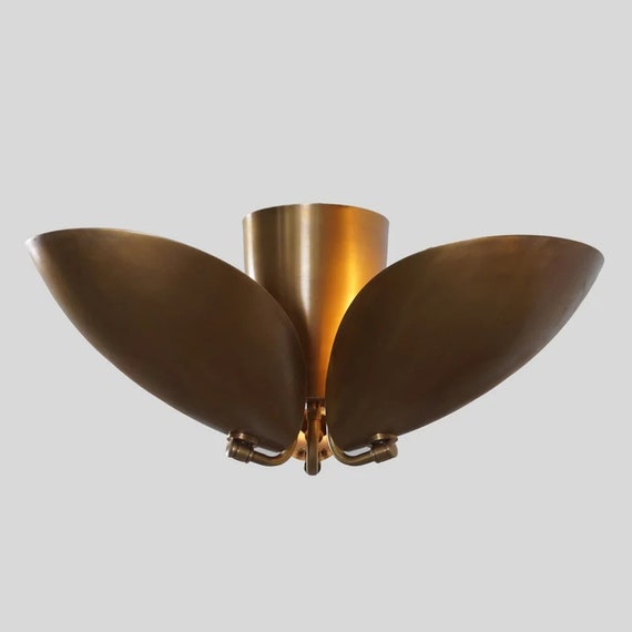 A Stilnovo Ceiling Light with Three Brass Framed Disks A Stilnovo Ceiling Light with Three Brass Framed Disks
