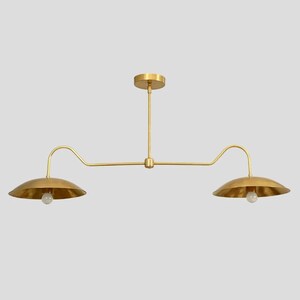 Linear Double Shade Brass Chandelier, Italian Style Mid Century Modern Brass Ceiling Pendant Light Fixture, Dinning Room Kitchen Island Lamp image 8