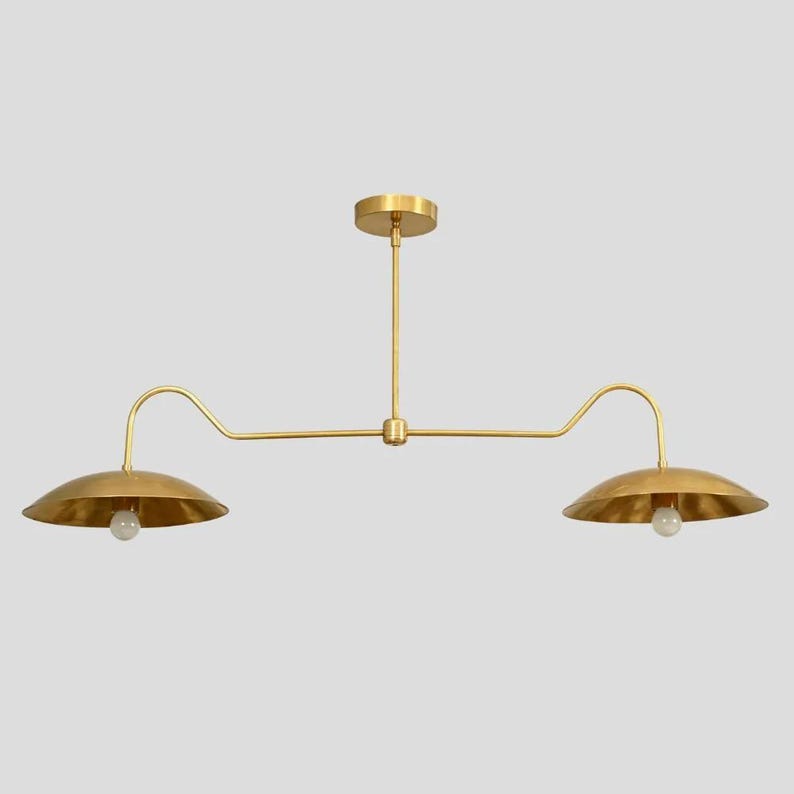 Linear Double Shade Brass Chandelier, Italian Style Mid Century Modern Brass Ceiling Pendant Light Fixture, Dinning Room Kitchen Island Lamp image 8