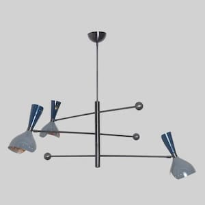 Mid Century Modern 3 Arm 6 Light Italian Style Sputnik Chandelier, Handcrafted Brass Chandelier, Contemporary Ceiling Pendant Light Fixture
