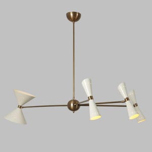 4 Arm 8 Light Stilnovo Style Mid Century Modern Sputnik Chandelier Light Fixture, Raw Brass Chandelier Handcrafted Pendant Ceiling Light