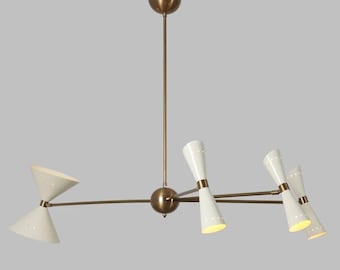 4 Arm 8 Light Stilnovo Style Mid Century Modern Sputnik Chandelier Light Fixture, Raw Brass Chandelier Handcrafted Pendant Ceiling Light