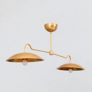 Linear Double Shade Brass Chandelier, Italian Style Mid Century Modern Brass Ceiling Pendant Light Fixture, Dinning Room Kitchen Island Lamp image 6