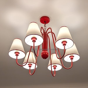 Six Shade Jean Royere Inspired Chandelier | Mid-Century Modern French Ceiling Light