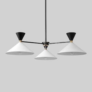 3 Arm Industrial Cone Brass Chandelier Mid Century Modern Design Pendant Light Fixture, Handcrafted Customisable Ceiling Sputnik Chandelier
