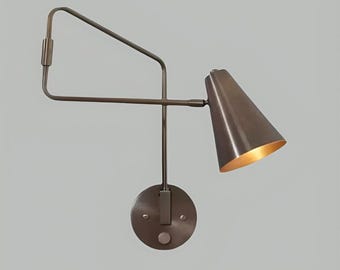 Adjustable Single Arm Brass Wall Sconce, Mid Century Modern Stilnovo Style Brass Wall Lamp, Industrial Design Single Light Reading Lamp