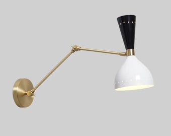 Stilnovo Style Articulated Diabolo Wall Sconce, Mid Century Modern Brass Light Fixture, Handmade Industrial Design Reading Wall Lamp