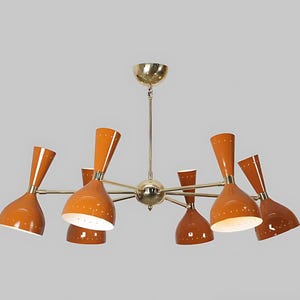 Stilnovo Style DIABOLO Italian Sputnik Chandelier, Mid Century Modern Custom 6 Arm 12 Light Handcrafted Brass Ceiling Light Fixture Art Deco