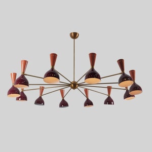 Grande lustre Stilnovo Style Diabolo Sputnik, 12 braços, 24 luzes, luminária de teto Sputnik de latão moderno de meados do século, luz de declaração