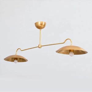 Linear Double Shade Brass Chandelier, Italian Style Mid Century Modern Brass Ceiling Pendant Light Fixture, Dinning Room Kitchen Island Lamp image 4
