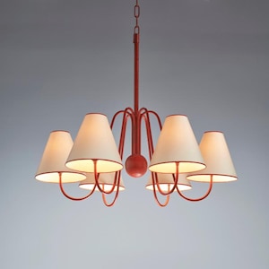 Jean Royere Inspired Six Shade Chandelier | Mid-Century Modern French Ceiling Light