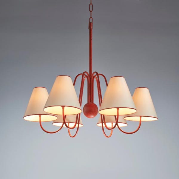 Jean Royere Inspired Six Shade Chandelier | Mid-Century Modern French Ceiling Light