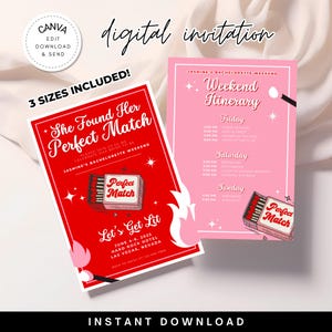Perfect Match Bachelorette Digital Invitation & Itinerary | Editable Canva Template | Match Made in Heaven Bachelorette