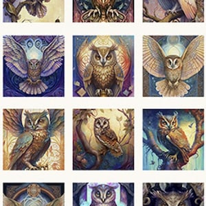 Mystic Owls Panel Magical Mysterious Owls Dramatic Gorgeous Design, 20 Blocks,30034 E, Dan Morris,QT Fabrics,100% Cotton,B2020,Sold by PANEL