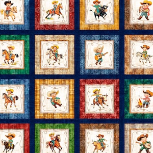 NEW! Yippee Ki Yay Panel Cowboy Cowgirl Lil Buckaroo Pony Pal Strumming Guitar 31489-X, QT Fabrics, 100% Cotton, OC1R5, Sold by PANEL
