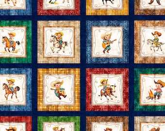 NEW! Yippee Ki Yay Panel Cowboy Cowgirl Lil Buckaroo Pony Pal Strumming Guitar 31489-X, QT Fabrics, 100% Cotton, OC1R5, Sold by PANEL