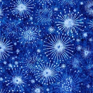 NEW! American Freedom Pyrotechnic Show Fireworks Bursts and Blue White Sparklers Patriotic Celebration, #7, B1776,**By HALF Yard (BTHY)**