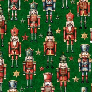 New! Christmas Nutcracker **By HALF Yard (BTHY)** Holiday Magical Icon Green Blue Red Cream 100% Quilt Cotton, RT1R1
