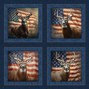 NEW! All American Bucks Pillow Panel Gorgeous Ten Point Buck with American Flag Home Decor Wall Art,MDG, 100% Cotton, RT2R1,Sold by PANEL