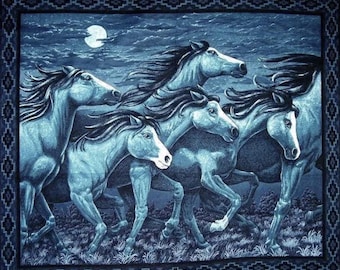 Thunder Ridge Wild Horses Panel Stallion Art Horse Gorgeous Blue Wall Hanging Decor 45 X 36, CP34458, 100% Cotton, B2015,Sold by PANEL