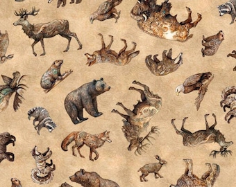 New! Enchanted Forest Woodland Animals Toss Tan, 30468-A, QT Fabrics Dan Morris, B1088, **By HALF Yard (BTHY)**