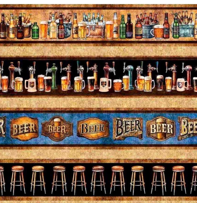 Brewmaster Beer Decorative Stripe On Tap Brewsky Cold One Beer Enthusiast Home Bar 30916-X,QT Fabrics Dan Morris,R0R0,*By HALF Yard (BTHY)**