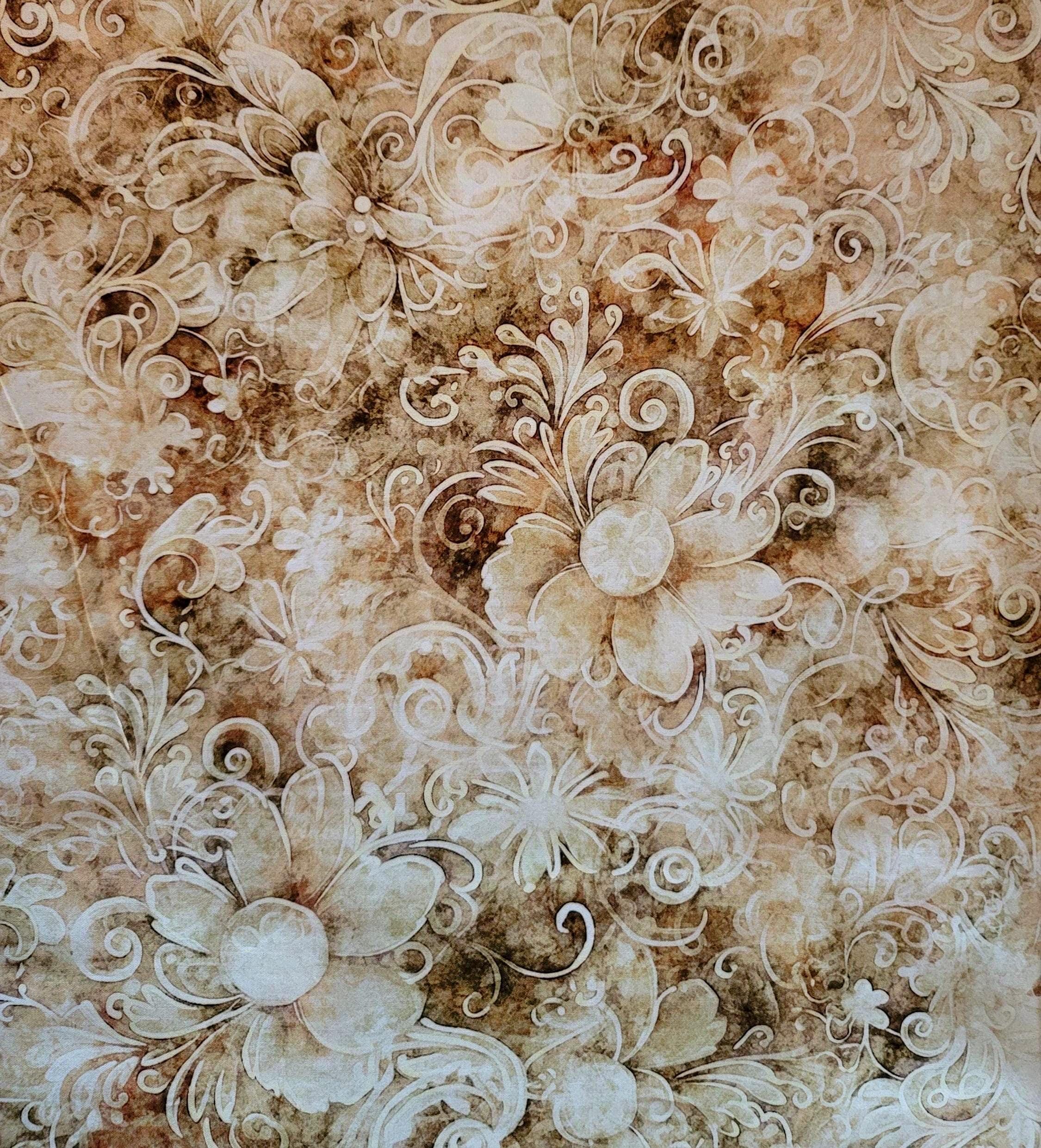 108" Queens Garden Wideback **Sold by HALF Yard (BTHY)** Gorgeous Light Gold #9 Floral Swirls Top Notch Combed 100% Quilt Cotton