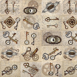 RARE! Unknown Voyage Keys & Locks To The Trunk For The Dreamer Inside Tana Mueller, 100% Cotton, 9708-30, B1053, **By HALF Yard (BTHY)**