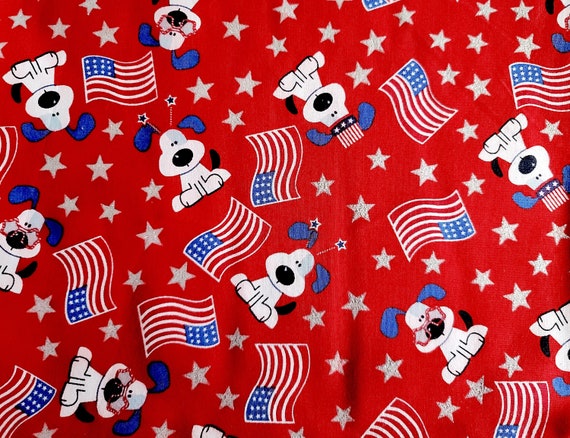 I Woof You! **by HALF Yard Continuous*  Patriotic Dog Red Glitter Stars & Stripes Happy 4th of July! 100% Cotton 18114686, R1776