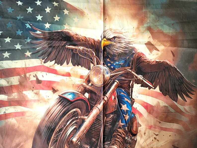 Freedom Rider Patriotic Panel Proud American Bald Eagle on Motorcycle ...