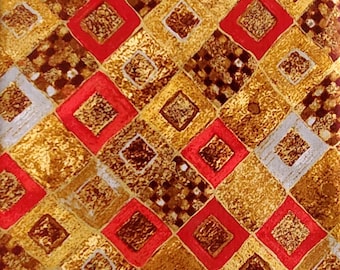 Gustav Klimt, Red Gold Diamonds Metallic, SRKM-17184-3 Red, B1005-B, Robert Kaufman Studio, **By the HALF Yard (BTHY)**