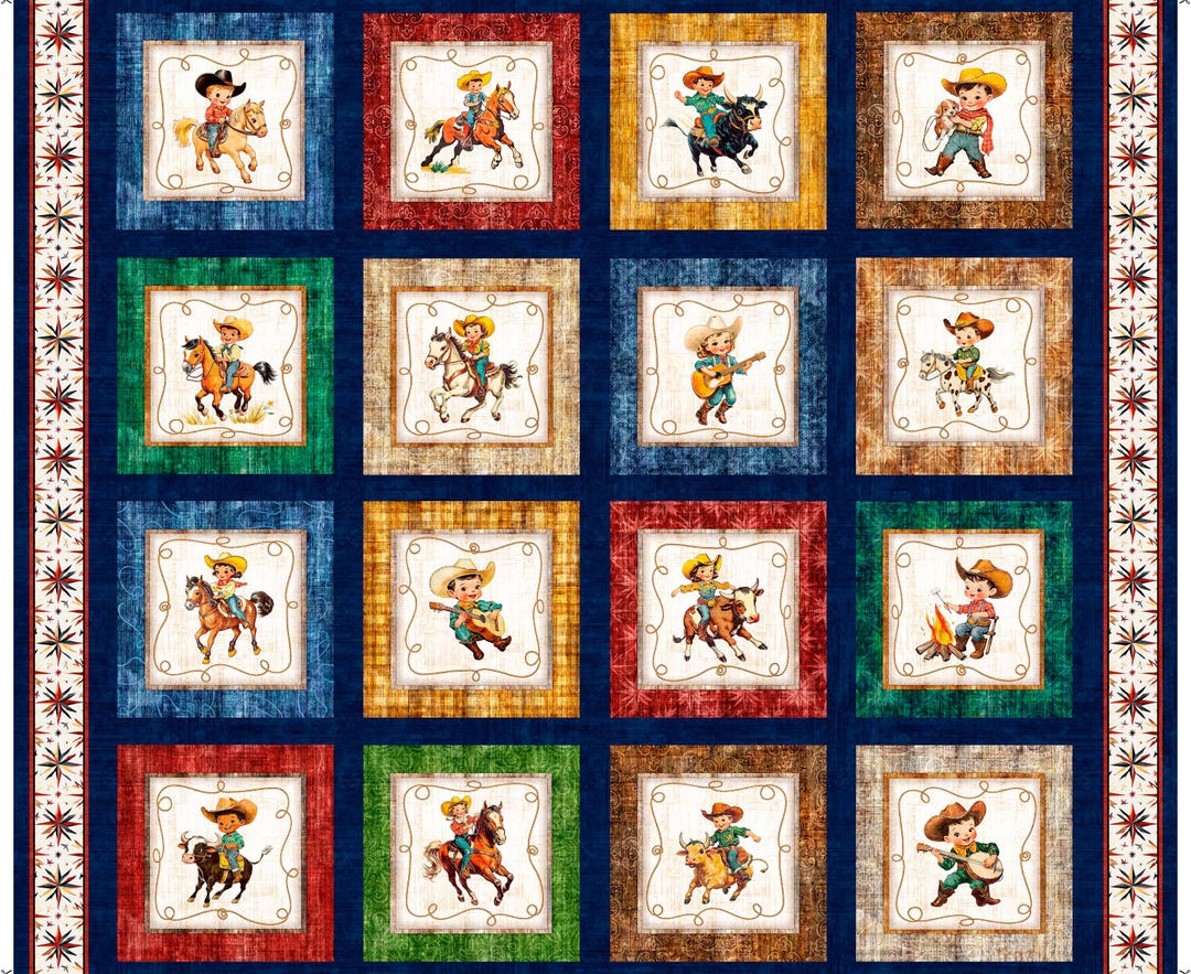 Panel Cowboy NEW! Yippee Ki Yay Panel Cowboy Cowgirl Lil Buckaroo Pony Pal Strumming ...