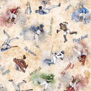 Bases Loaded Baseball Players Take Me Out to the Ballgame Peanuts Crackerjacks, 30344-E,QT Fabrics Dan Morris,R2014,**By HALF Yard (BTHY)**