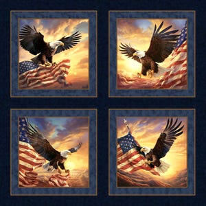 Soaring Sunrise,Gorgeous Patriotic Pillow Panel,Proud American Bald Eagle,American Flag,Red White & Blue,100% Cotton,2012,Sold by PANEL